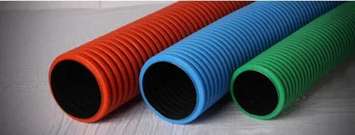 Red, blue and green corrugated pipes
